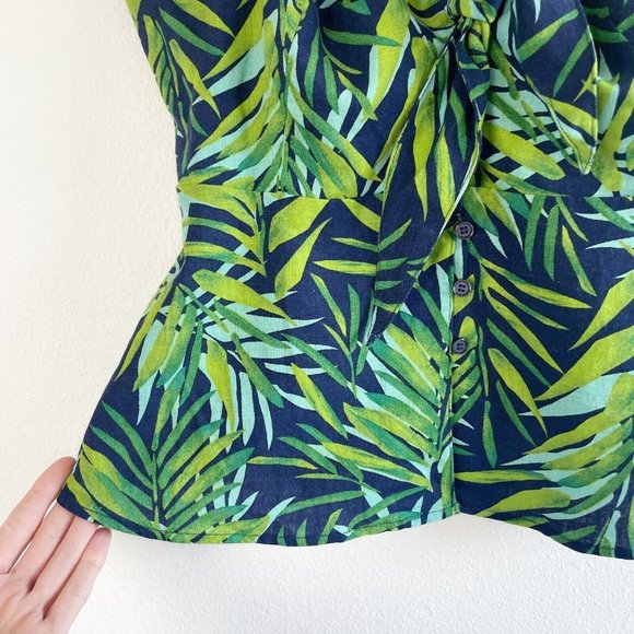 Sofia Jeans Sofia Vergara Tank Top Sz Medium Green Blue Peplum Linen Tropical - Picture 4 of 14